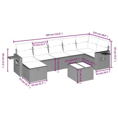 8-Delige Loungeset Met Kussens Poly Rattan Grijs
