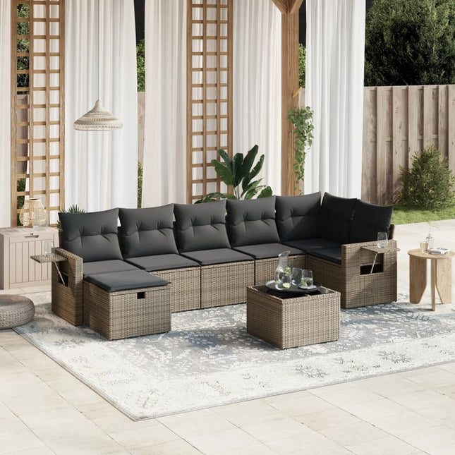 8-Delige Loungeset Met Kussens Poly Rattan Grijs