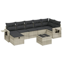 8-delige Loungeset met kussens poly rattan lichtgrijs