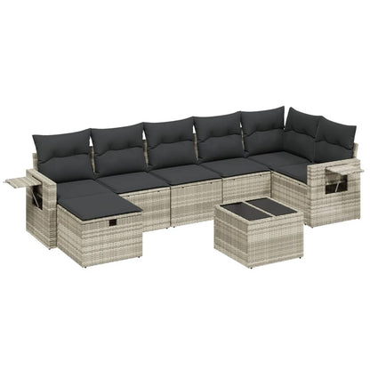 8-delige Loungeset met kussens poly rattan lichtgrijs