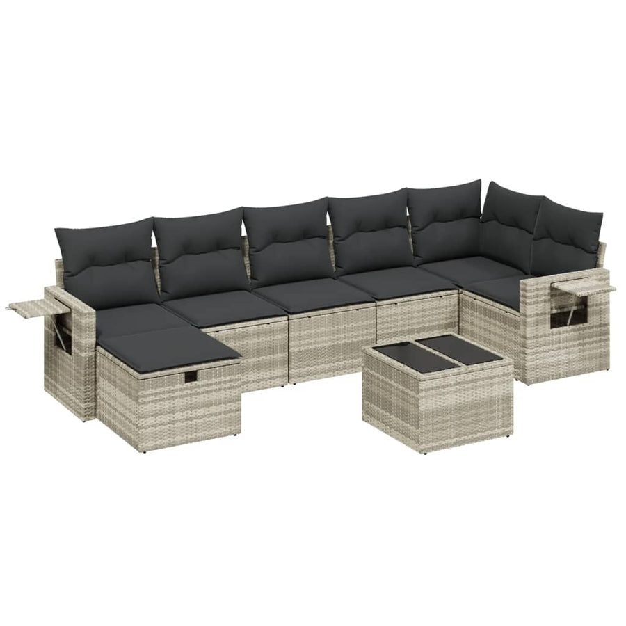8-delige Loungeset met kussens poly rattan lichtgrijs