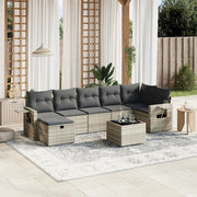 Loungeset 8-delig poly rattan lichtgrijs