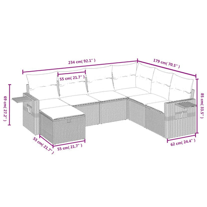 7-Delige Loungeset Met Kussens Poly Rattan Gemengd Beige
