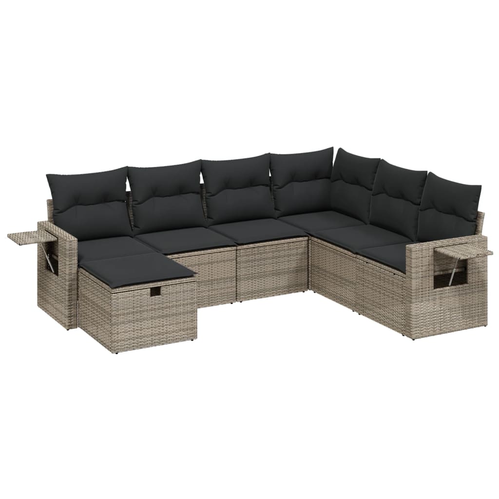 7-Delige Loungeset Met Kussens Poly Rattan Grijs