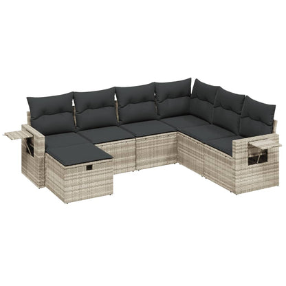 7-delige Loungeset met kussens poly rattan lichtgrijs