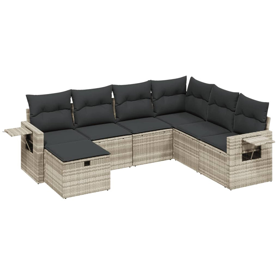 7-delige Loungeset met kussens poly rattan lichtgrijs