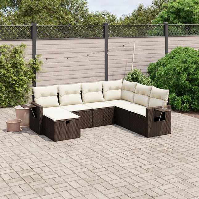 7-delige Loungeset met kussens poly rattan bruin