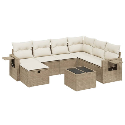 8-Delige Loungeset Met Kussens Poly Rattan Beige