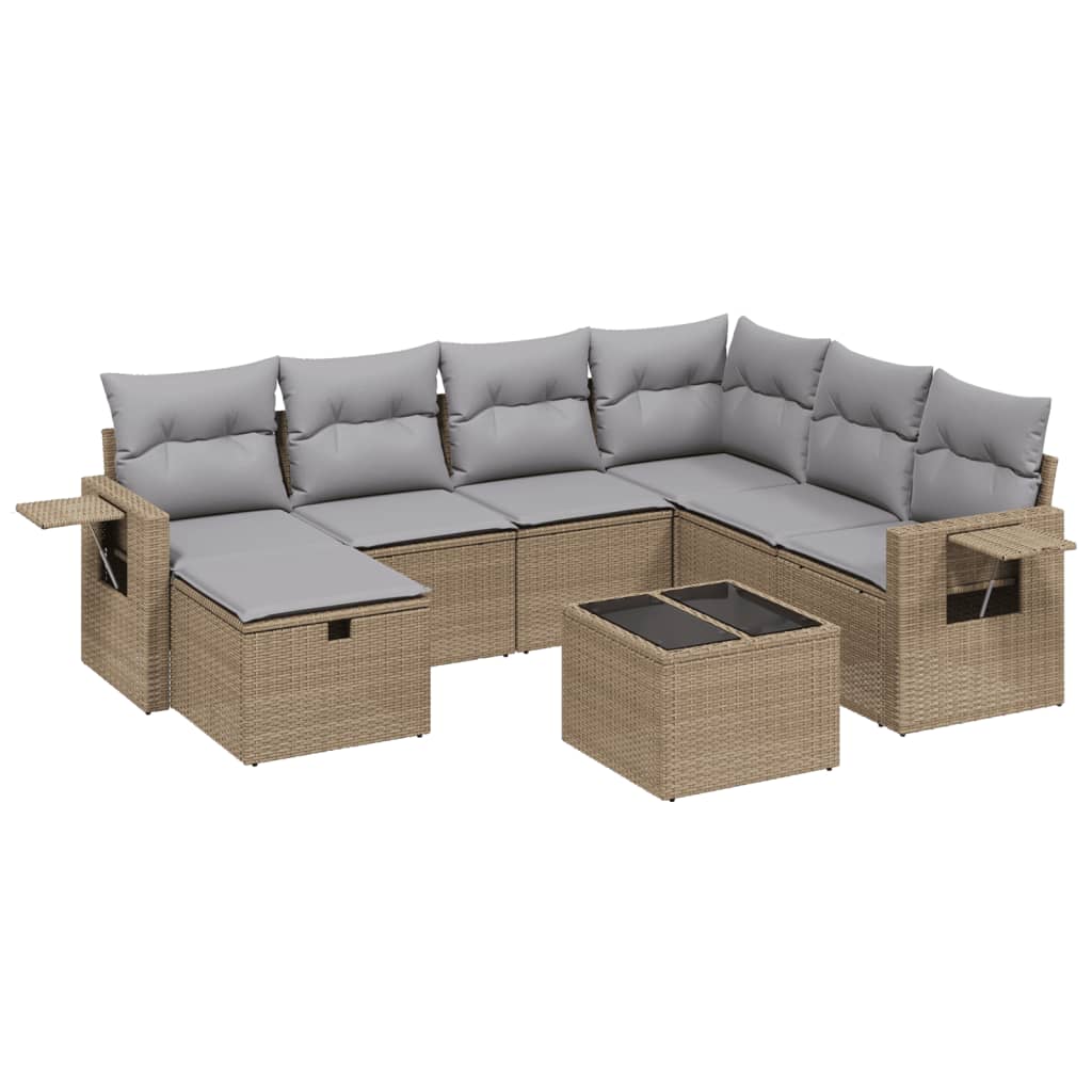 8-Delige Loungeset Met Kussens Poly Rattan Gemengd Beige