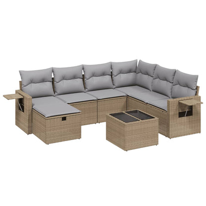 8-Delige Loungeset Met Kussens Poly Rattan Gemengd Beige
