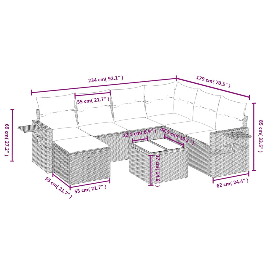 8-Delige Loungeset Met Kussens Poly Rattan Gemengd Beige