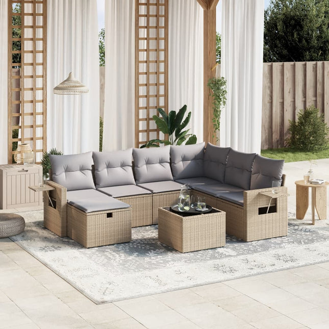 8-Delige Loungeset Met Kussens Poly Rattan Gemengd Beige