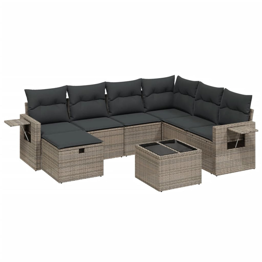8-Delige Loungeset Met Kussens Poly Rattan Grijs
