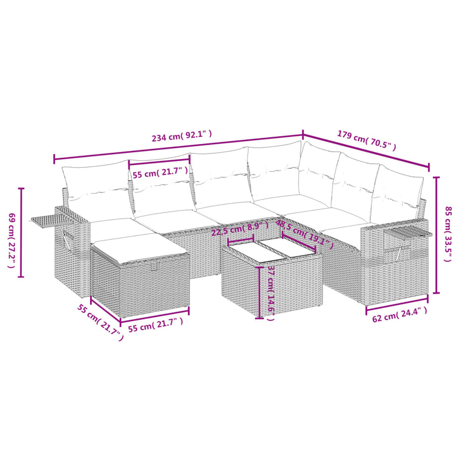 8-Delige Loungeset Met Kussens Poly Rattan Grijs