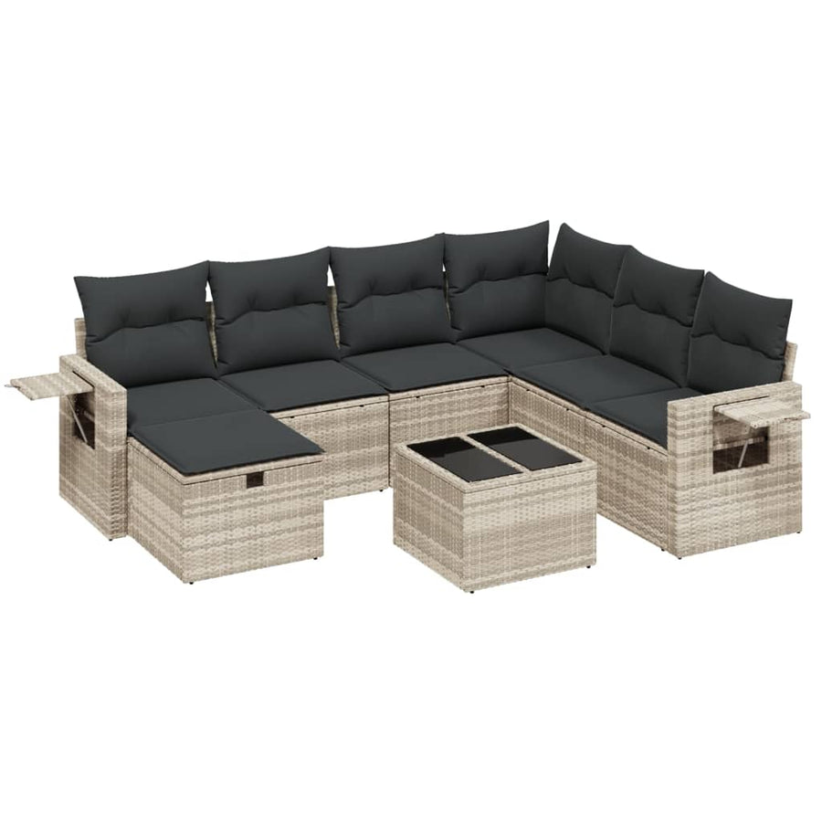 8-delige Loungeset met kussens poly rattan lichtgrijs