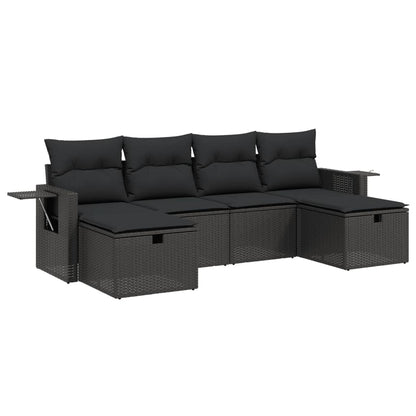 6-Delige Loungeset Met Kussens Poly Rattan Zwart