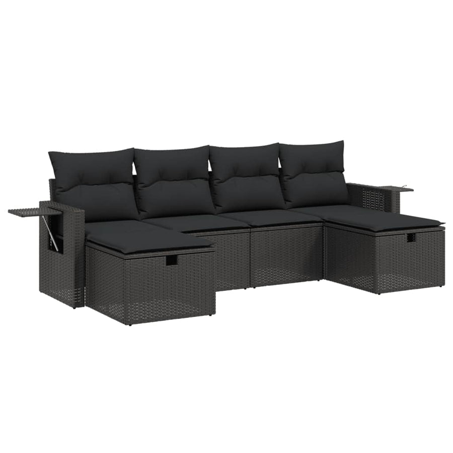6-Delige Loungeset Met Kussens Poly Rattan Zwart