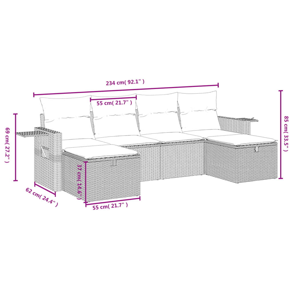 6-Delige Loungeset Met Kussens Poly Rattan Zwart