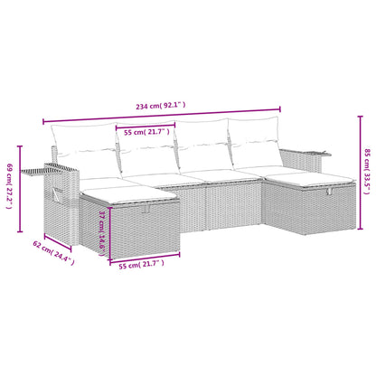 6-Delige Loungeset Met Kussens Poly Rattan Zwart