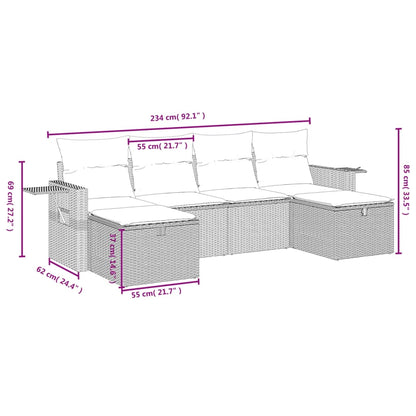 6-Delige Loungeset Met Kussens Poly Rattan Gemengd Beige
