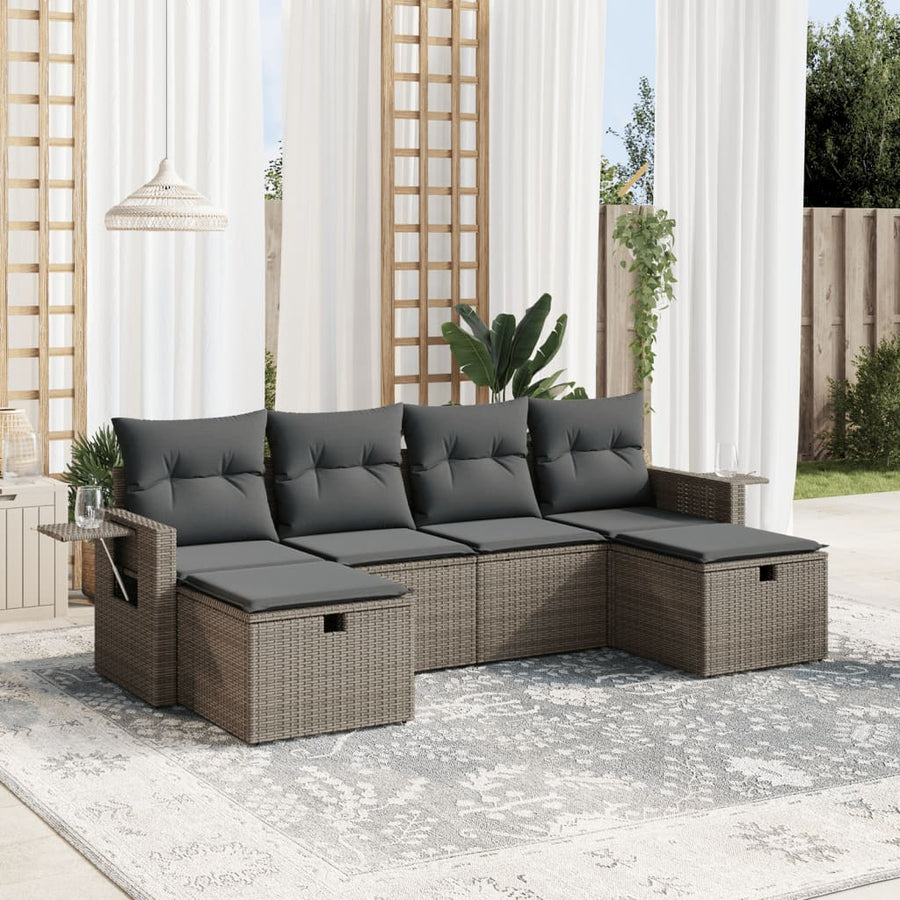 6-Delige Loungeset Met Kussens Poly Rattan Grijs