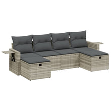 6-delige Loungeset met kussens poly rattan lichtgrijs