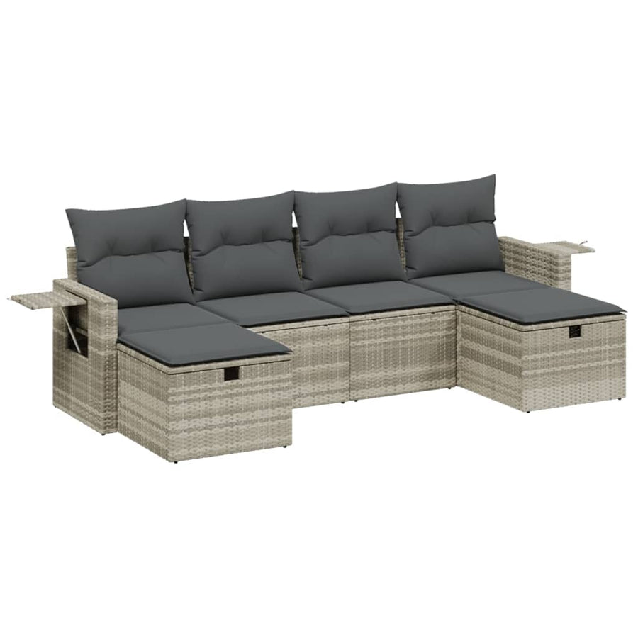 6-delige Loungeset met kussens poly rattan lichtgrijs
