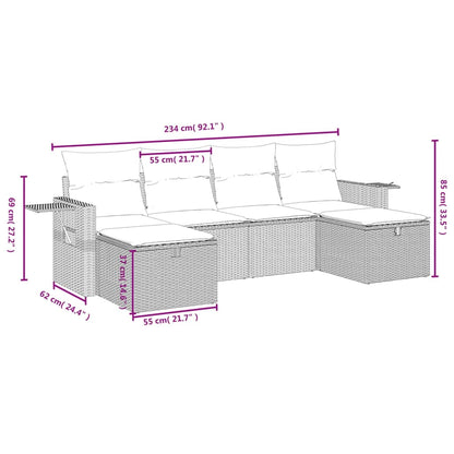 6-delige Loungeset met kussens poly rattan lichtgrijs