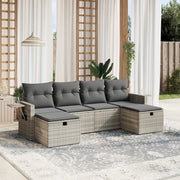 Loungeset 6-delig poly rattan lichtgrijs