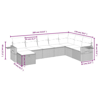 8-delige Loungeset met kussens poly rattan zwart