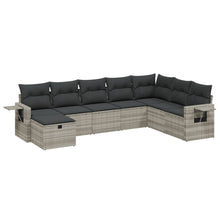 8-delige Loungeset met kussens poly rattan lichtgrijs