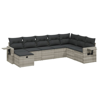 8-delige Loungeset met kussens poly rattan lichtgrijs