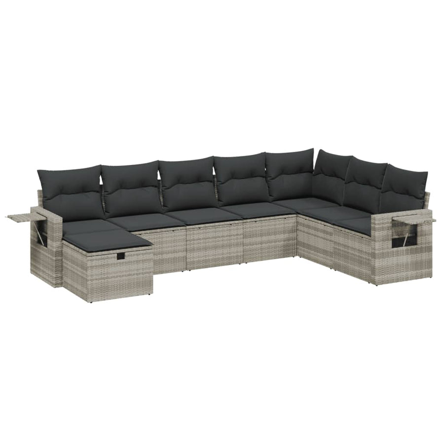 8-delige Loungeset met kussens poly rattan lichtgrijs