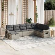 Loungeset 8-delig poly rattan lichtgrijs
