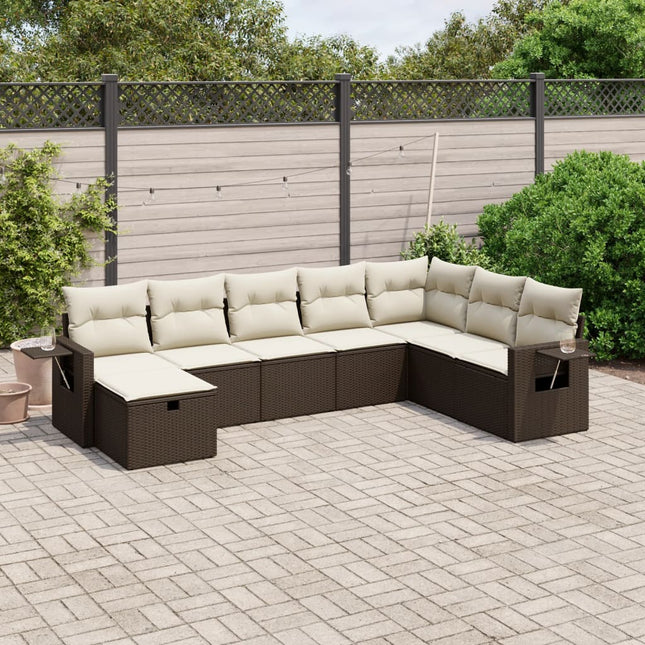 8-delige Loungeset met kussens poly rattan bruin