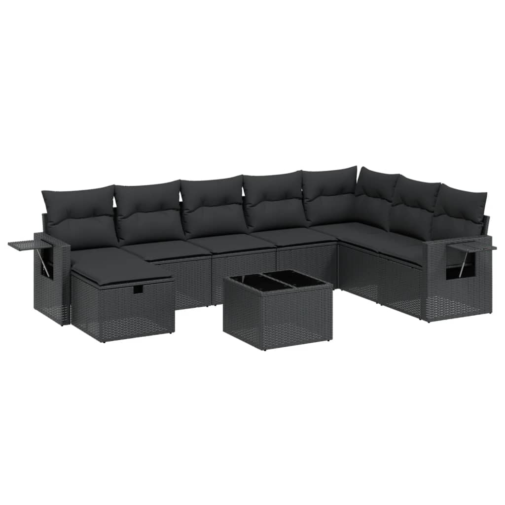 9-Delige Loungeset Met Kussens Poly Rattan Zwart