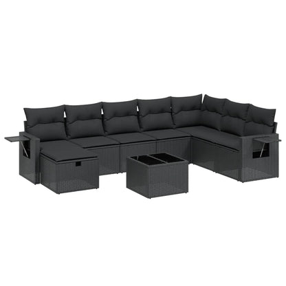 9-Delige Loungeset Met Kussens Poly Rattan Zwart