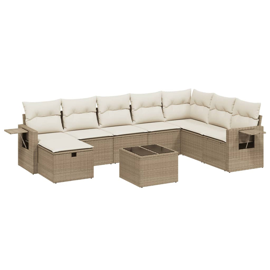 9-Delige Loungeset Met Kussens Poly Rattan Beige