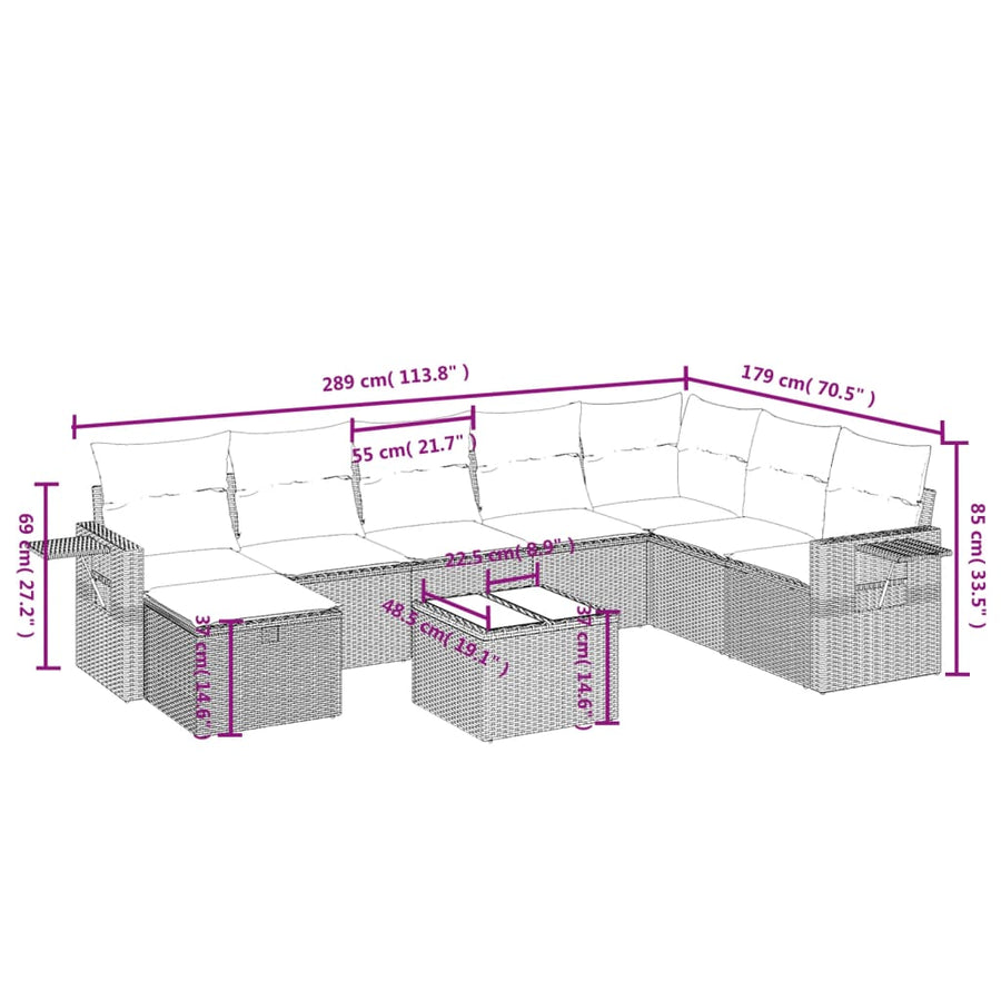 9-Delige Loungeset Met Kussens Poly Rattan Beige