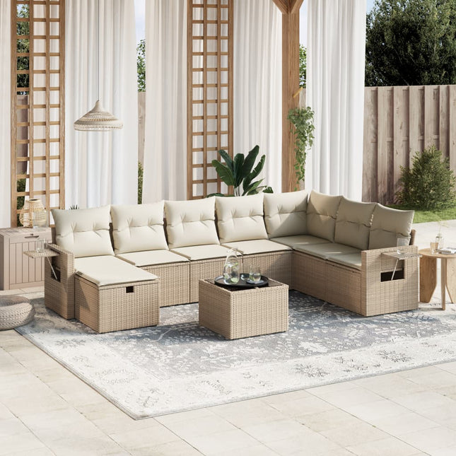 9-Delige Loungeset Met Kussens Poly Rattan Beige