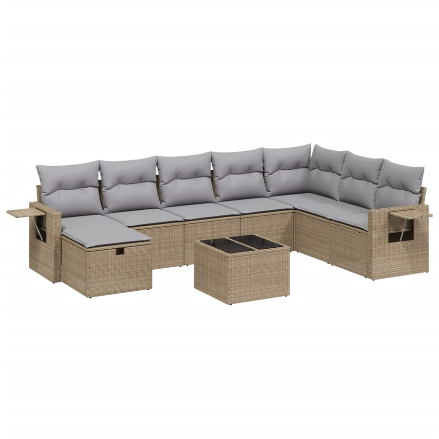 9-Delige Loungeset Met Kussens Poly Rattan Gemengd Beige