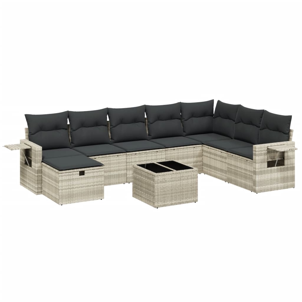 9-delige Loungeset met kussens poly rattan lichtgrijs