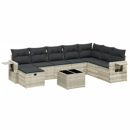9-delige Loungeset met kussens poly rattan lichtgrijs