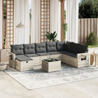 9-delige Loungeset met kussens poly rattan lichtgrijs