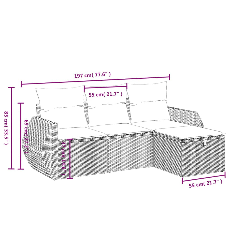 4-Delige Loungeset Met Kussens Poly Rattan Zwart