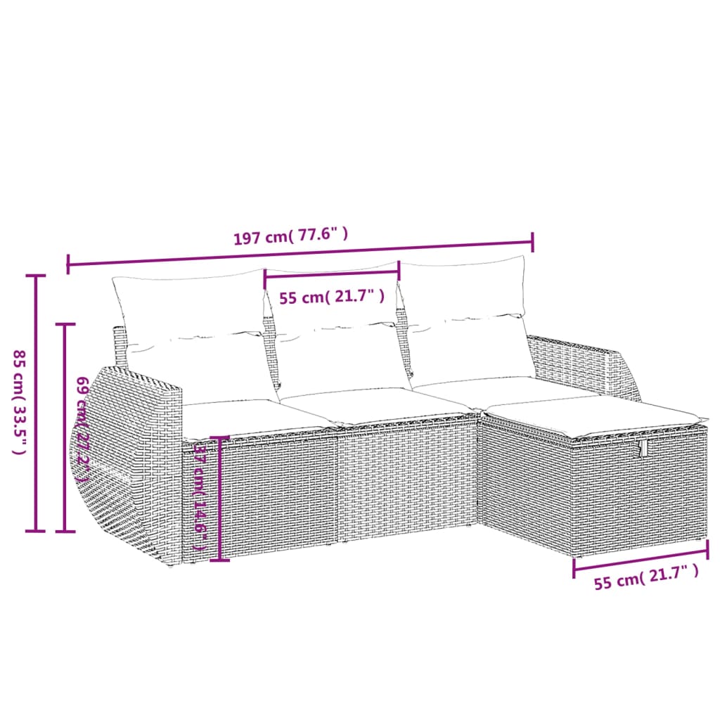 4-Delige Loungeset Met Kussens Poly Rattan Beige