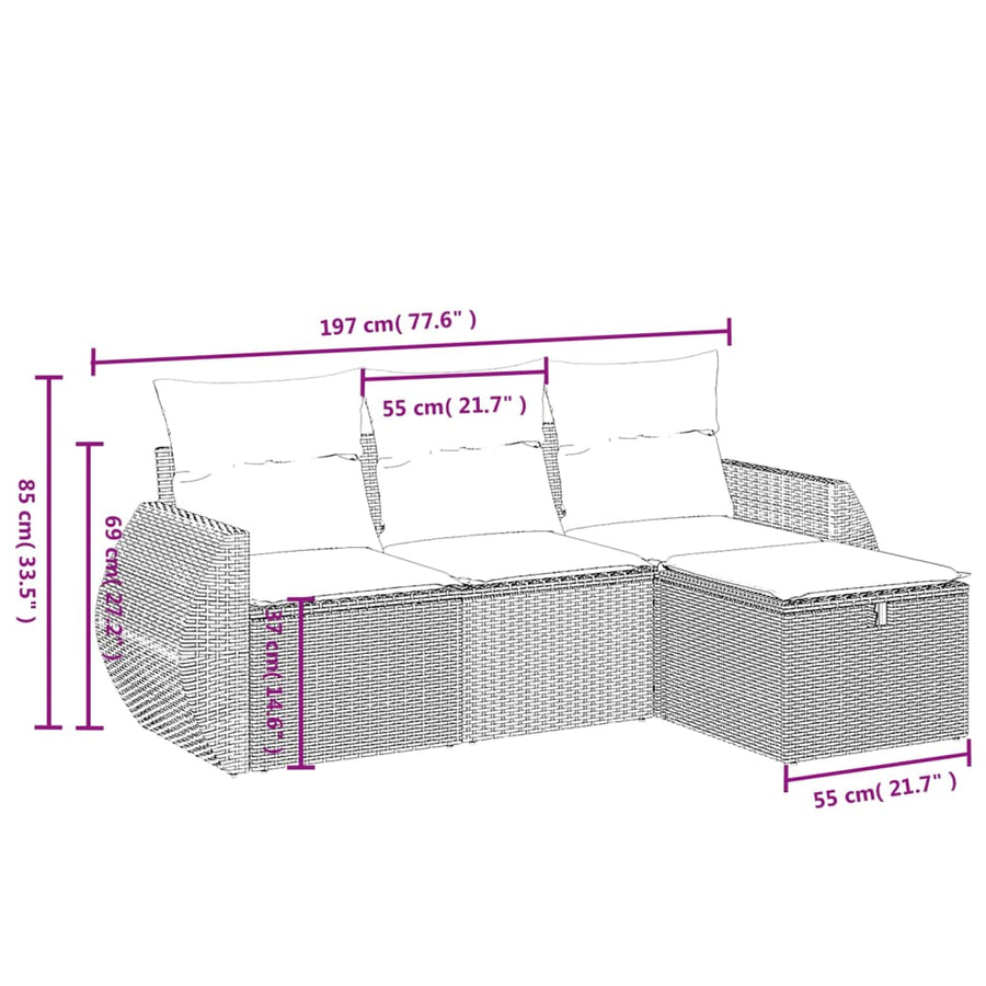 4-Delige Loungeset Met Kussens Poly Rattan Beige