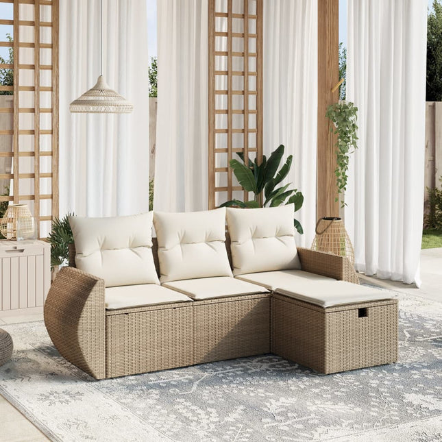 4-Delige Loungeset Met Kussens Poly Rattan Beige