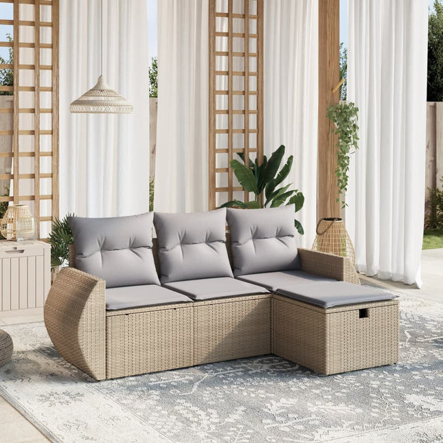 4-Delige Loungeset Met Kussens Poly Rattan Gemengd Beige