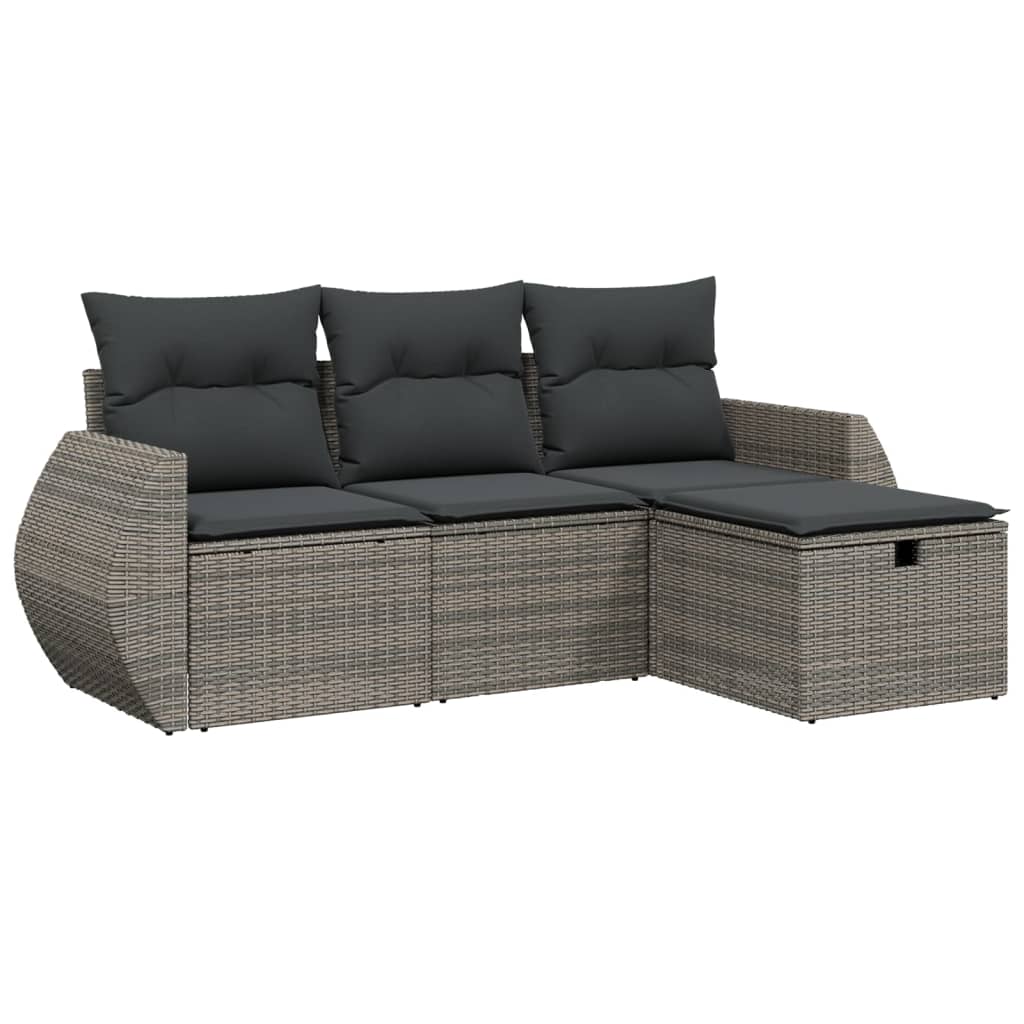 4-Delige Loungeset Met Kussens Poly Rattan Grijs
